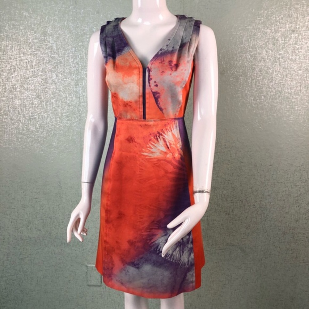 Elie Tahari Orange & Purple Watercolor Dress
